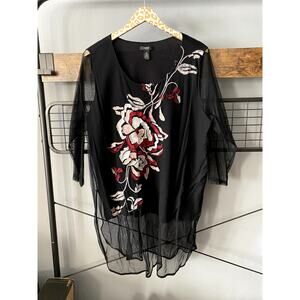 Alfani Black Floral Plus Blouse | 3X